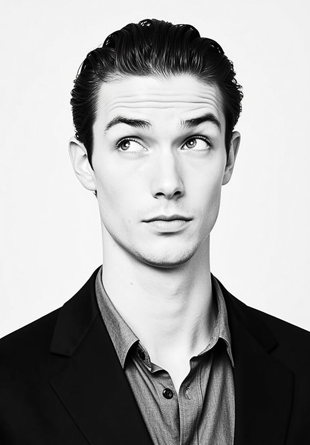 Medium Shot Black And White Photorealistic Portrait Young Man With