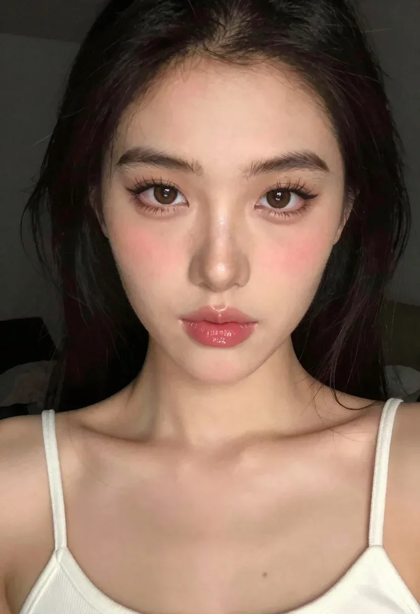 Close-up Selfie-style Portrait Young Woman Against Completely Black Background Subject