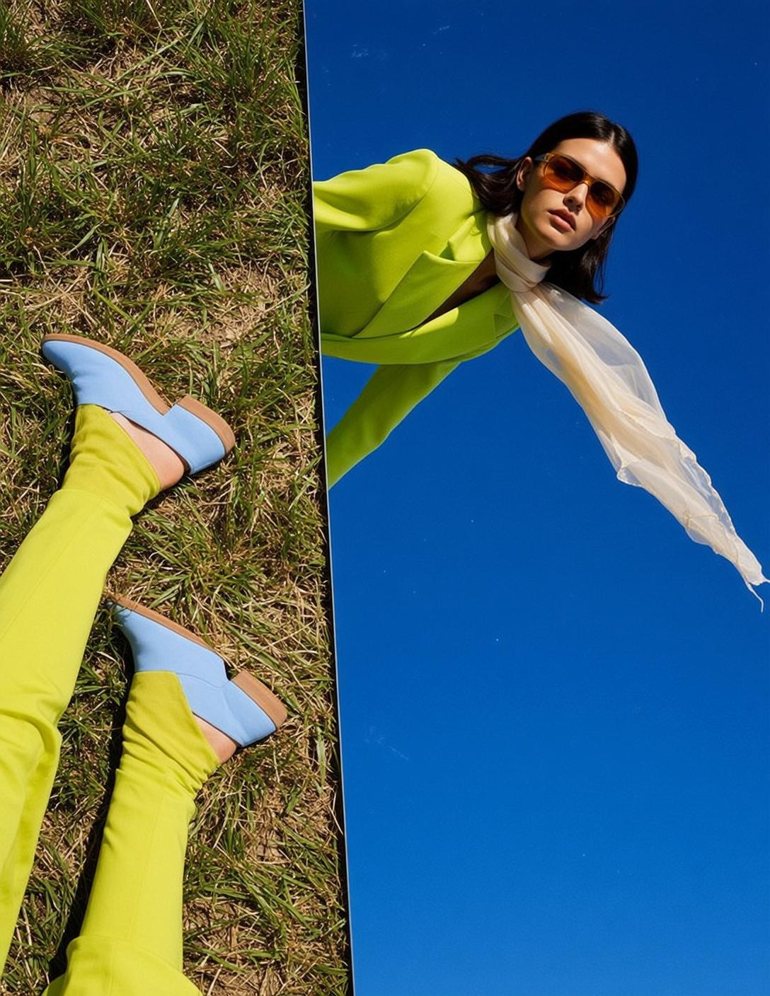 Light Cream Sheer Lime Green Blazer Outdoors Grass Mirror