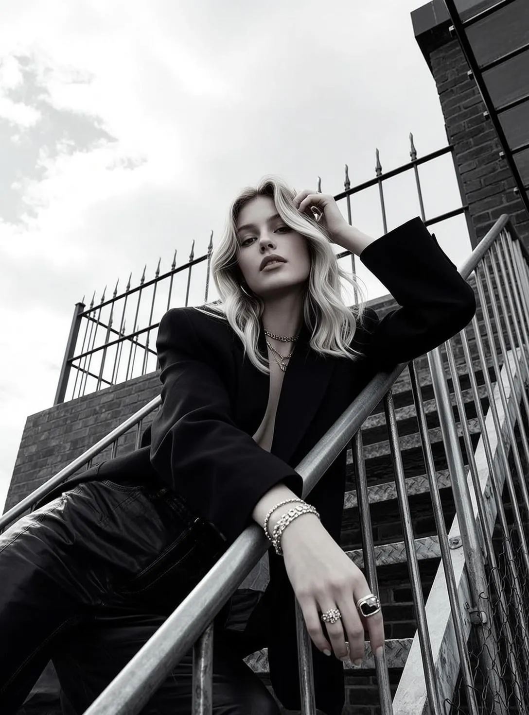 Makeup Earrings Necklace Bracelets And Rings In Blazer Portrait