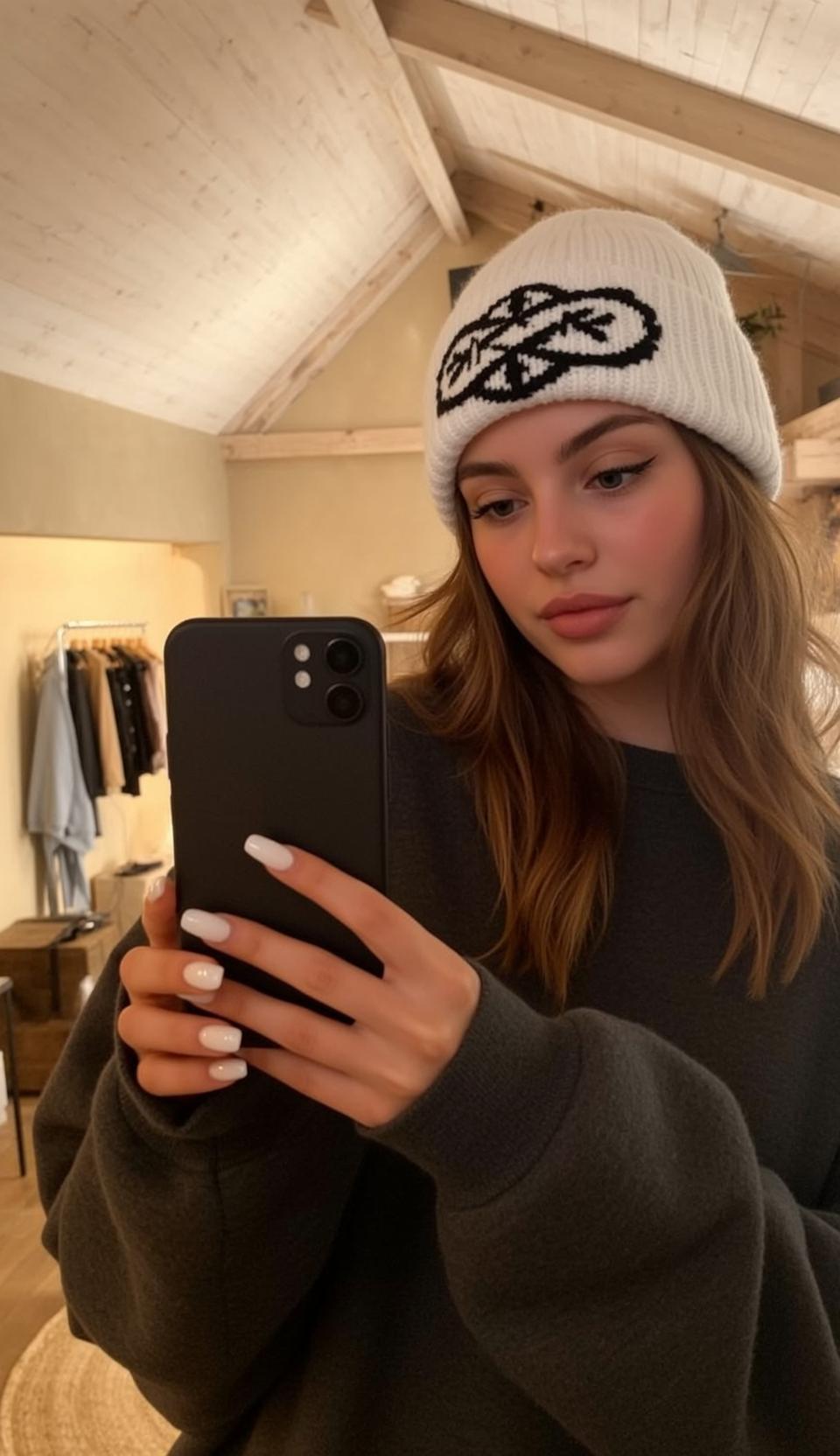 Knitted Beanie Mirror Selfie