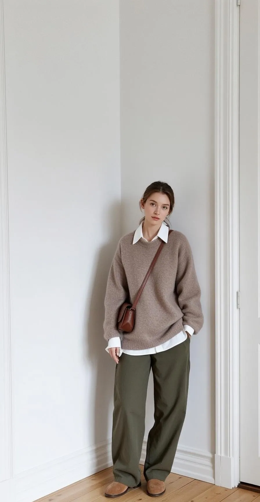 Brown Sweater White Shirt