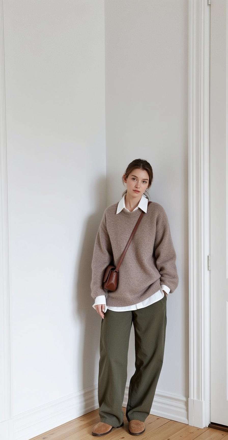 Brown Sweater White Shirt