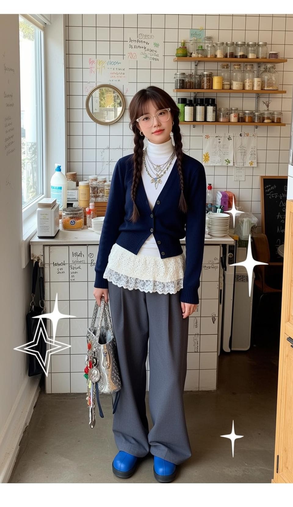 Navy Cardigan Charm Bag Cafe