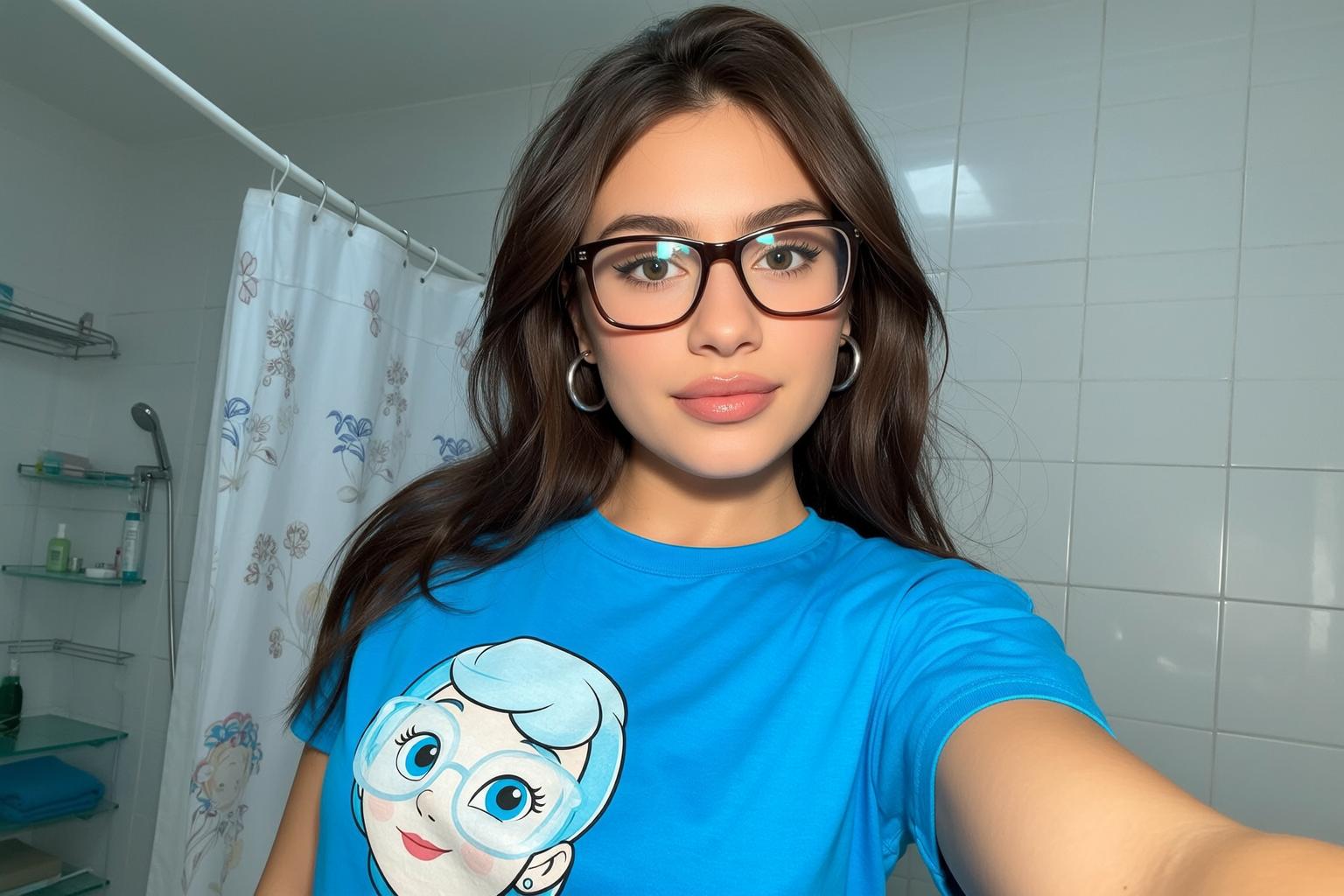 Glasses Makeup And Earrings In Bathroom Portrait reference photo
