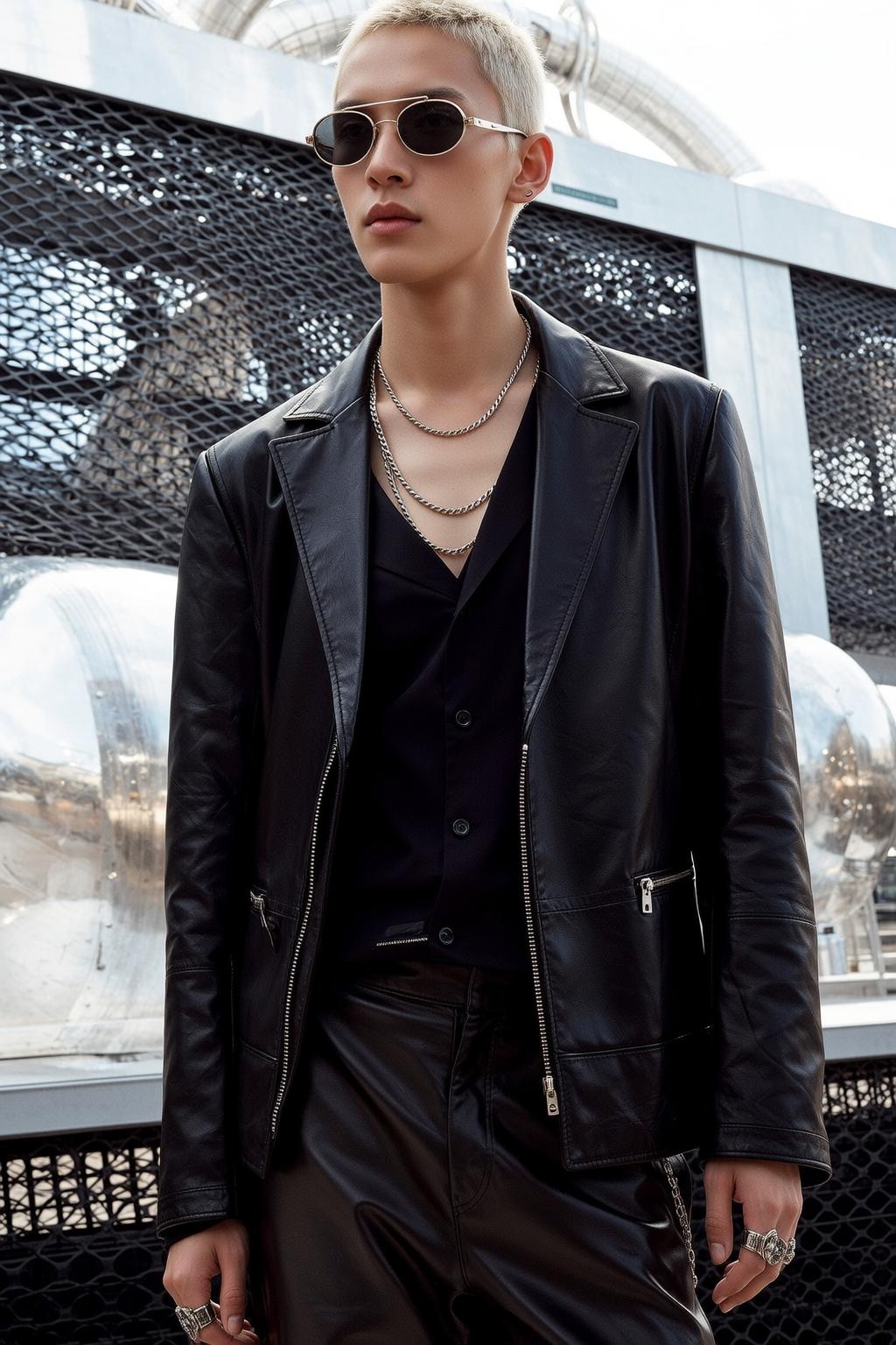 Black Leather Jacket Silver Chains