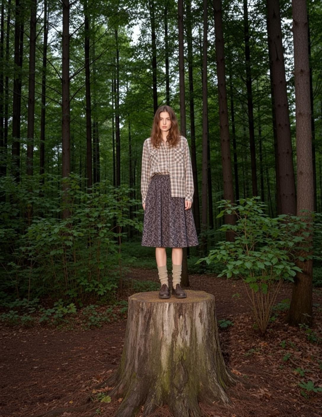 Fairycore Young Long Wavy Brown Fair Plaid