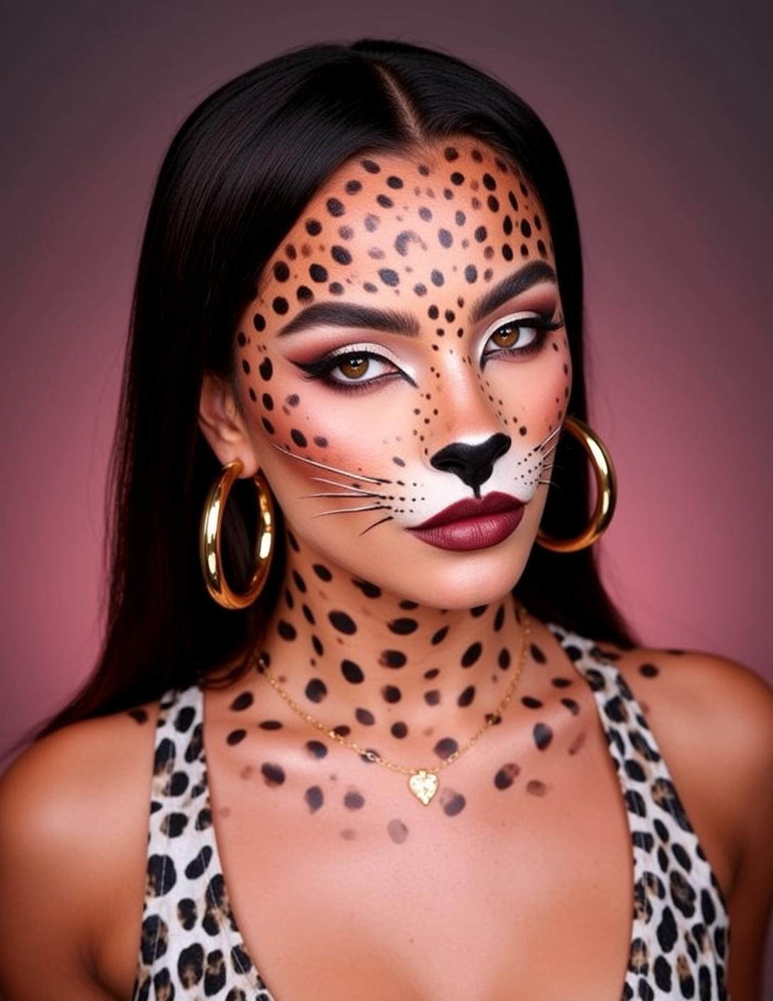 Halloween Makeup Leopard Paint Long Straight Black