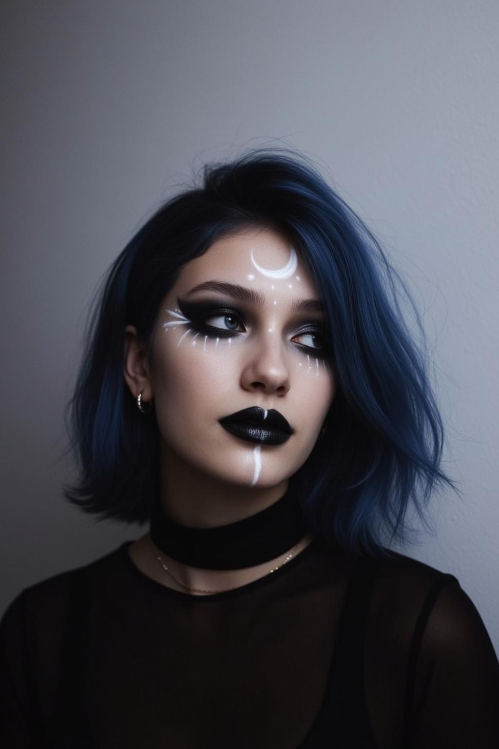 Halloween Makeup Young Short Dark Blue Wavy