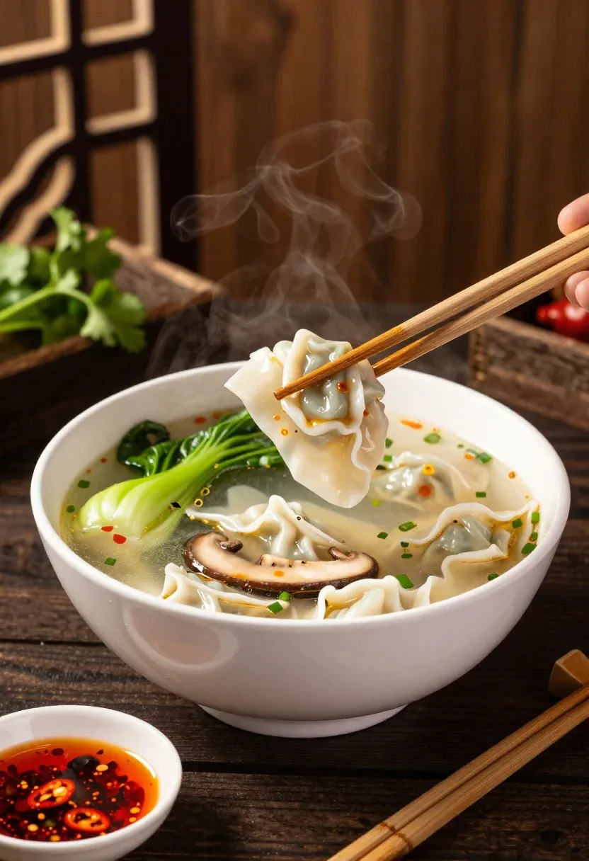 Food Photography Shot Steaming Bowl Chinese Soup With Aromatic Broth