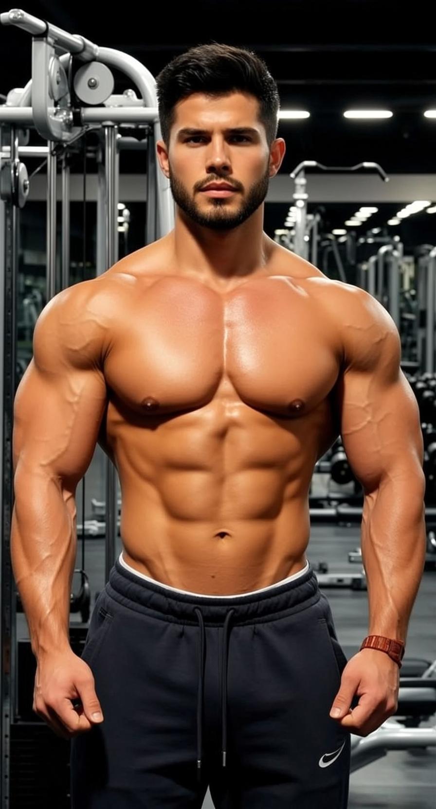 Muscular Short Dark Hair Tan Skin Sweatpants