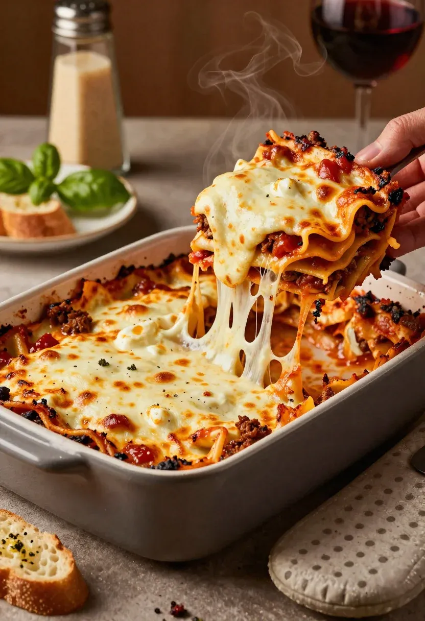 Food Photography Shot Bubbling Lasagna With Cheesy Italian Comfort And