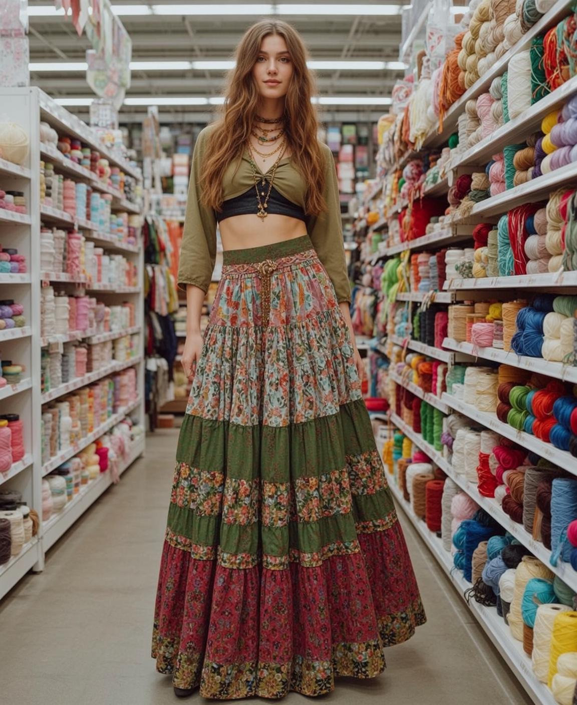 Craft Store Aisle Floral Maxi Skirt