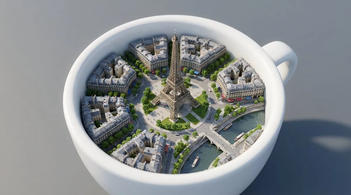 A Miniature Paris in a Coffee Cup