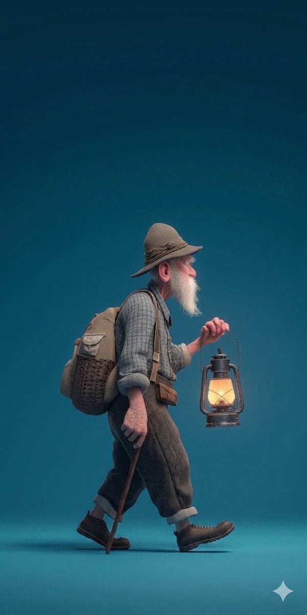 Elderly Hiker With Lantern Studio