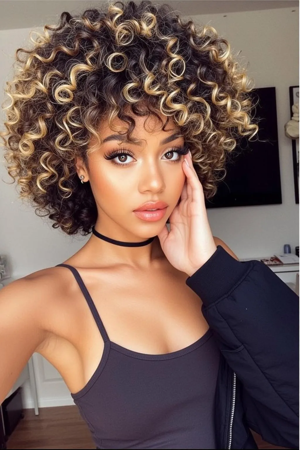 Hair Salon Young Short Curly Dark Brown