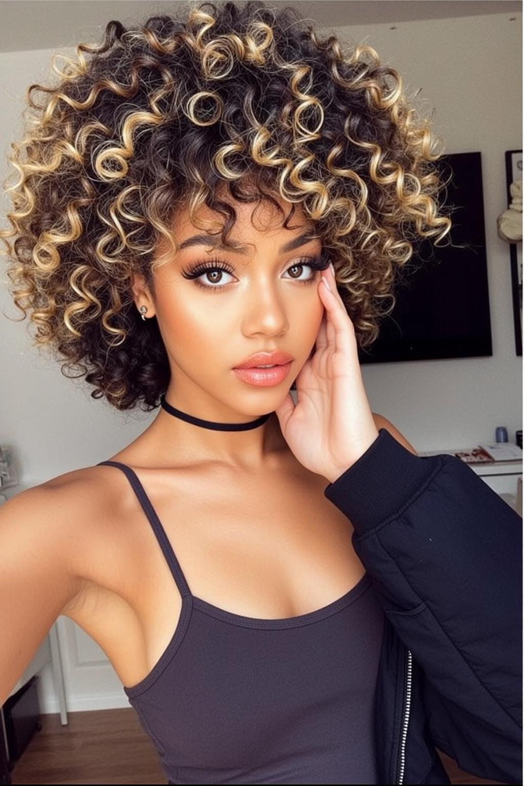 Hair Salon Young Short Curly Dark Brown