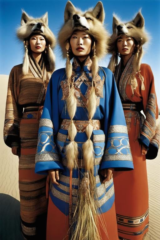 Desert Fashion Three Wolf Headdresses
