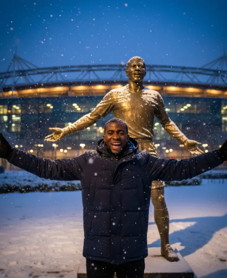 Man At London Stadium In Winter