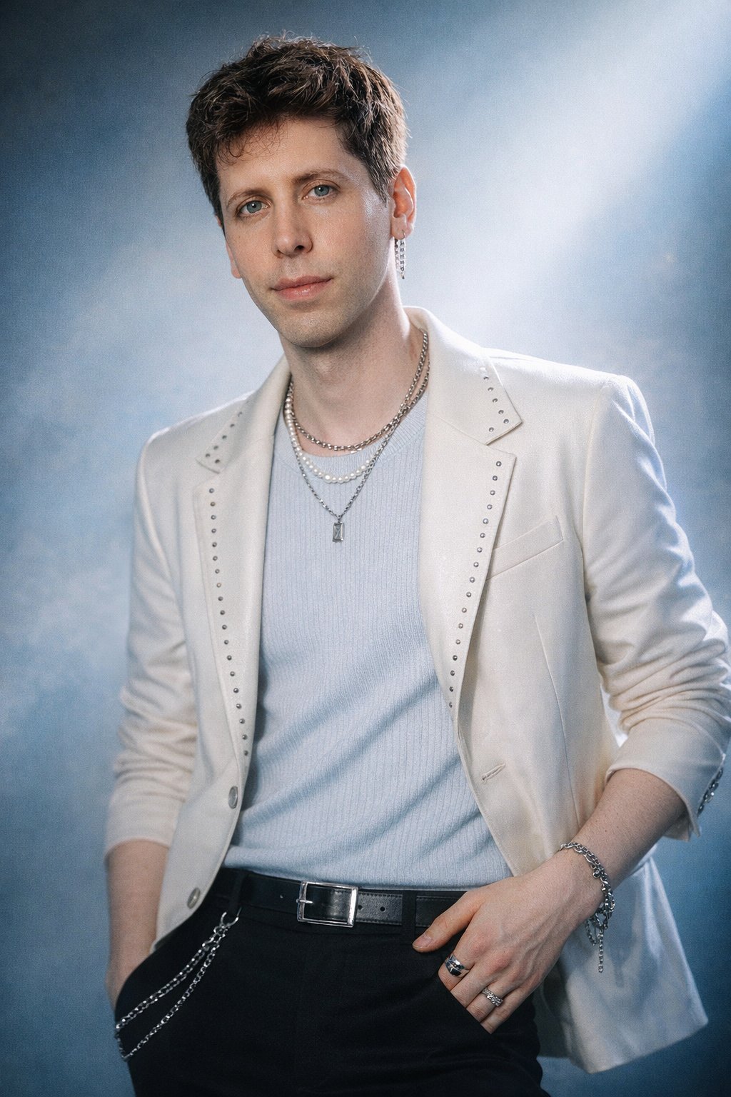 A polished K-pop idol portrait with soft glow lighting.