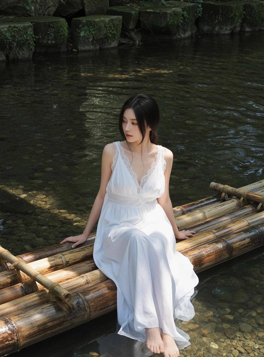 White Dress on Riverbank