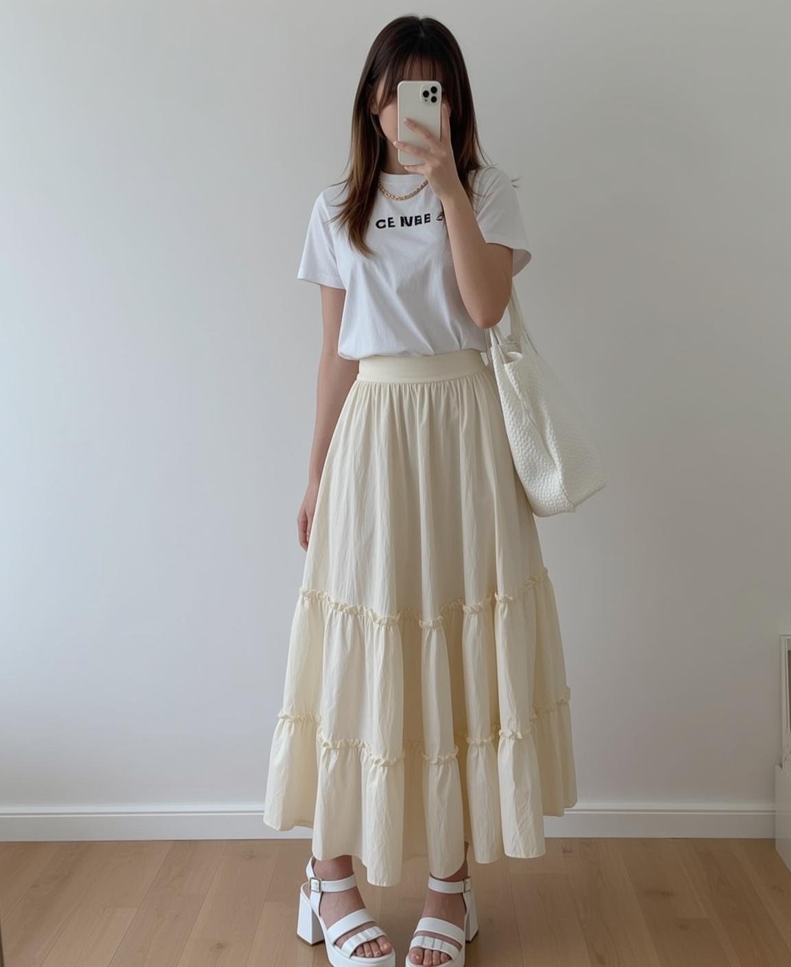 White Tee Cream Maxi Selfie