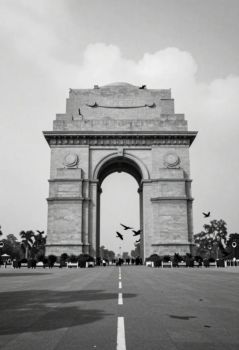 Majestic Black-and-white View The India Gate War Memorial Standing Tall