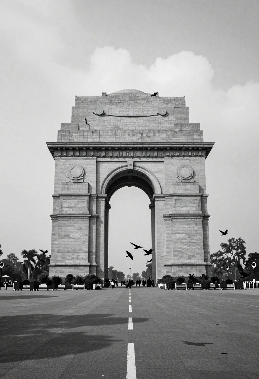 Majestic Black-and-white View The India Gate War Memorial Standing Tall