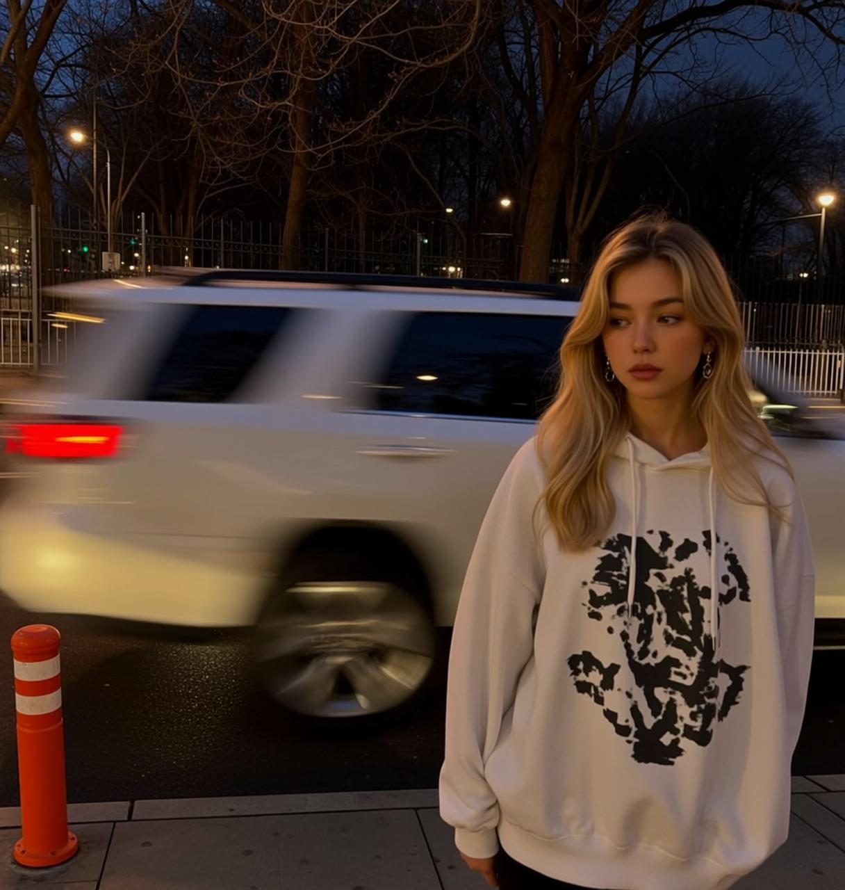 Cream Hoodie Street Lights