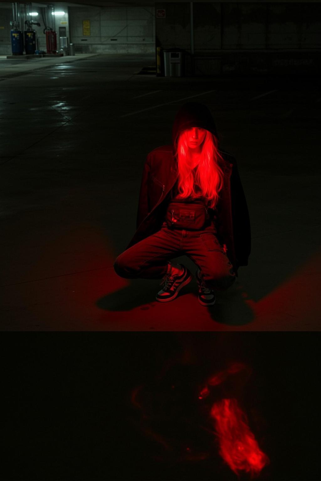 Crouching Woman Red Light Fanny Pack
