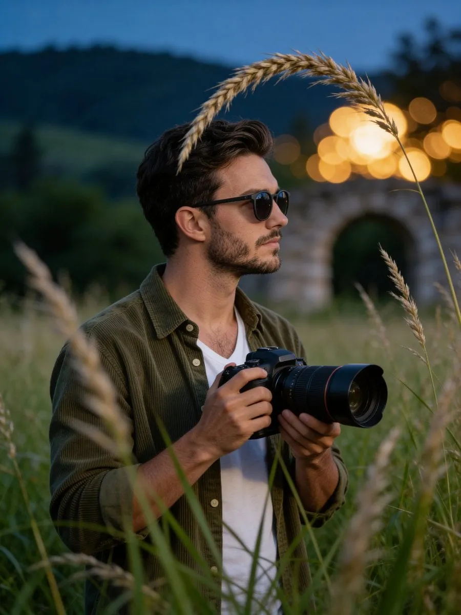 Meadow With Camera At Twilight