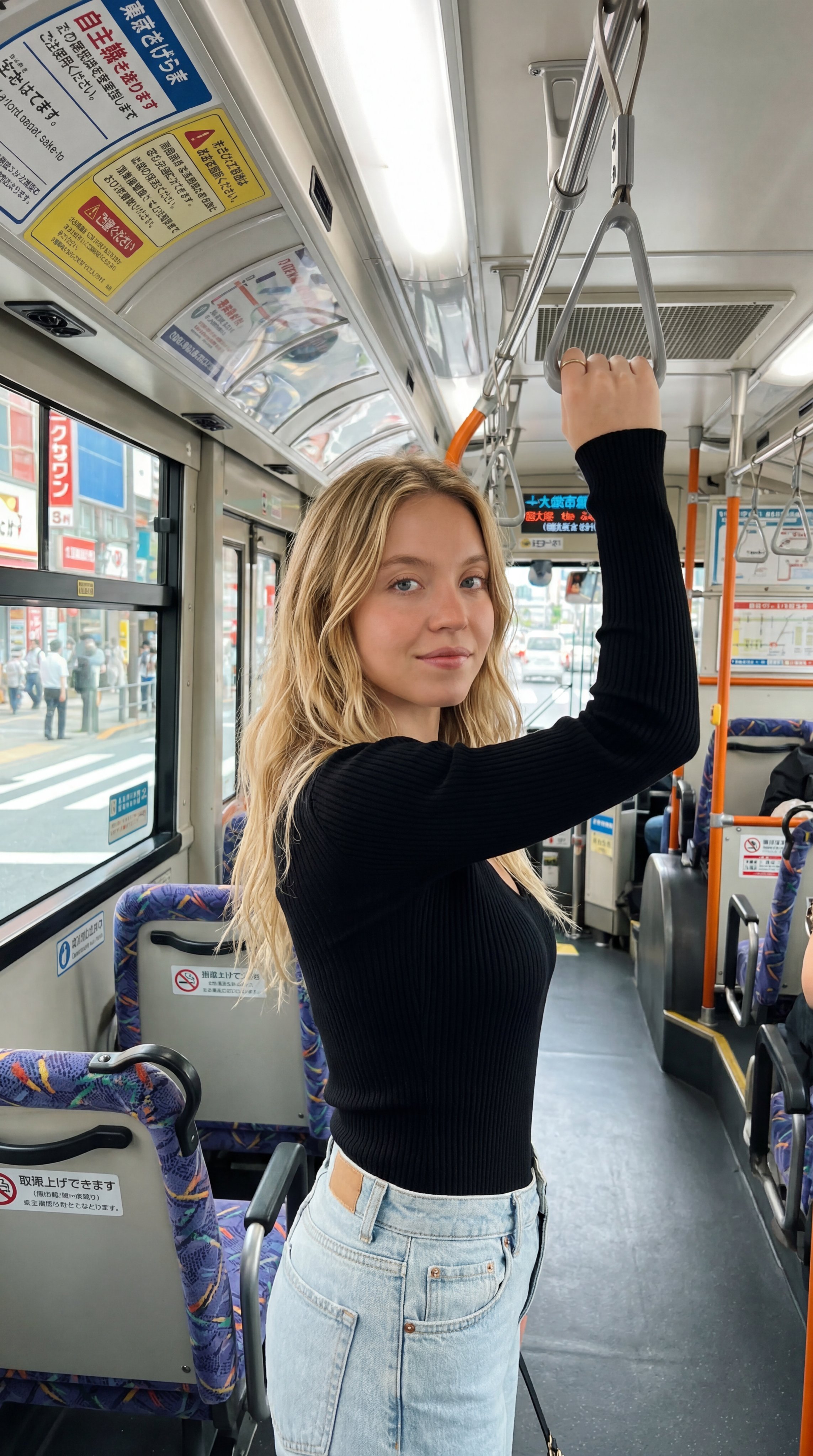 Bus Holding Pole Blue Purple Seats