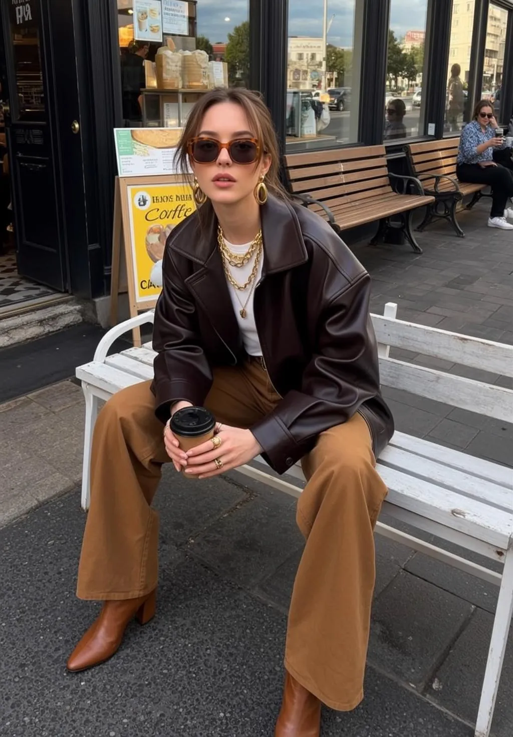 Sunglasses Earrings Necklace And Rings In Cafe Portrait