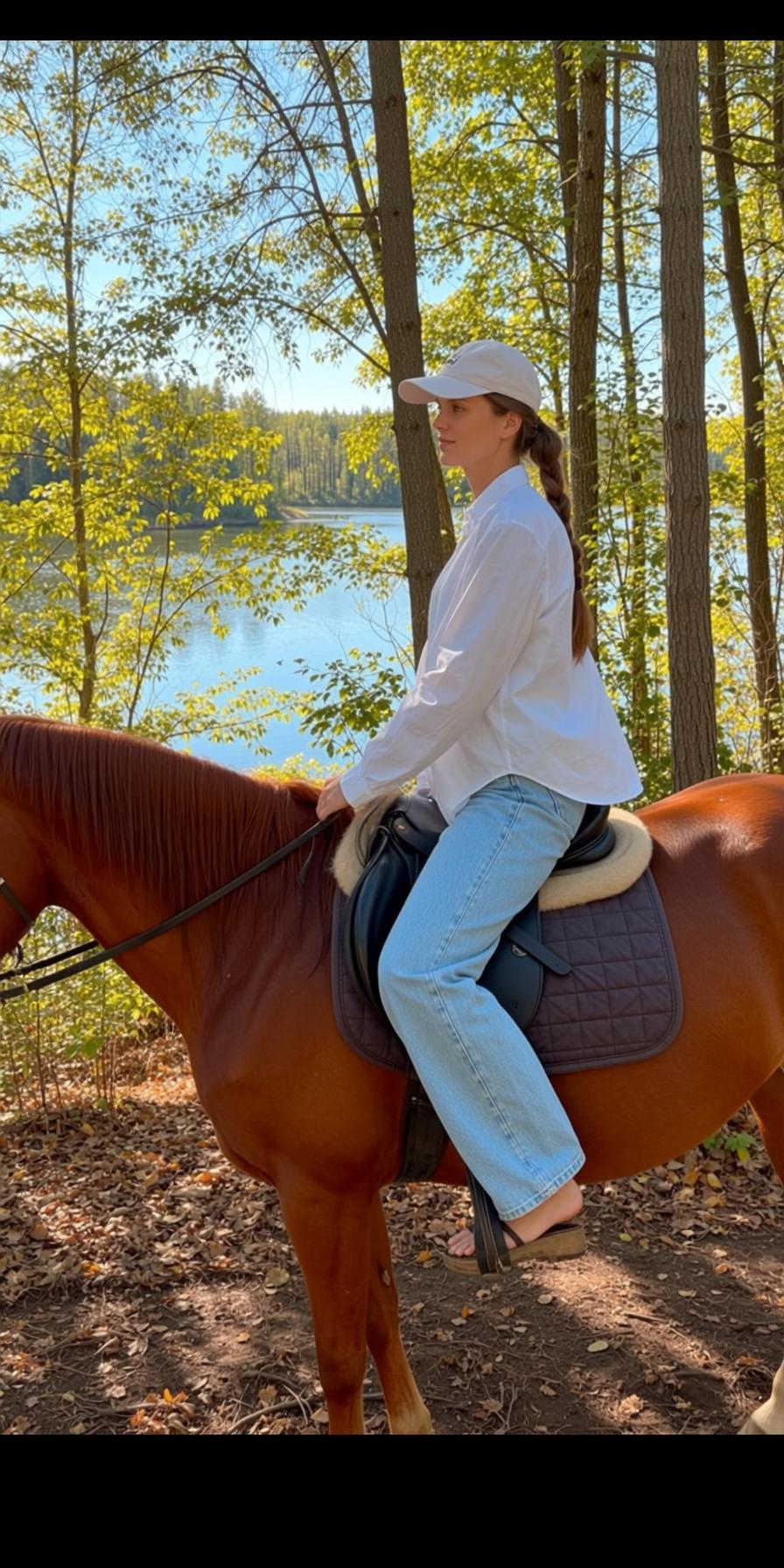 Horseback White Shirt Ranch Scene
