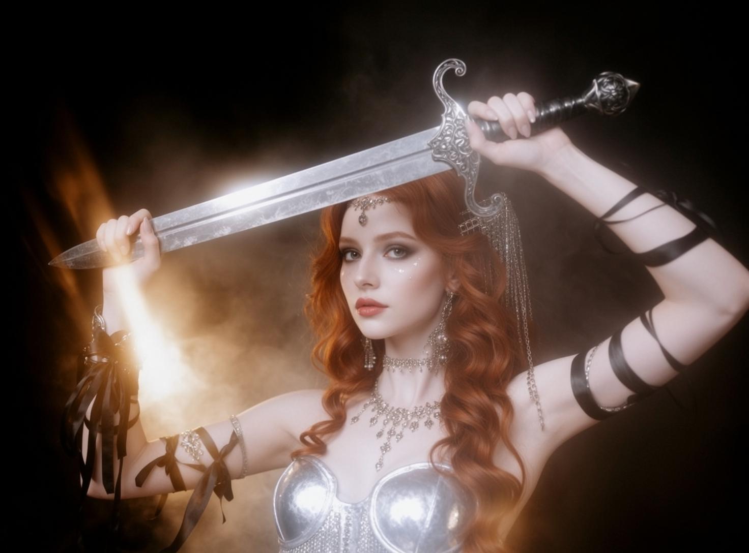 Ethereal Young Long Wavy Red Hair Pale