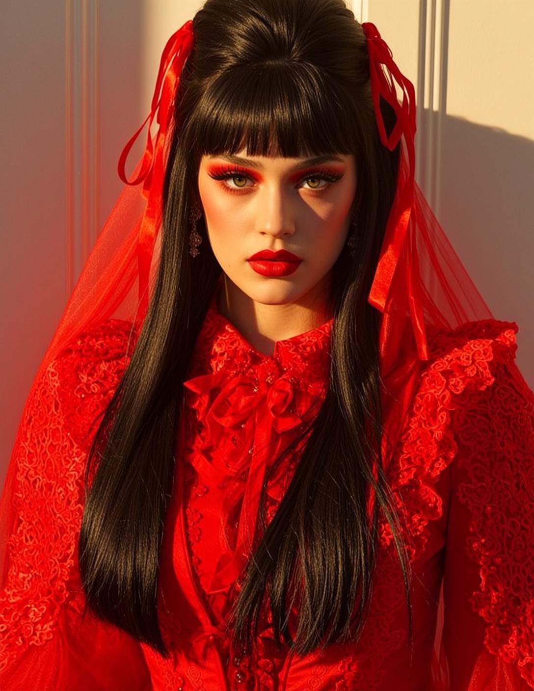 Red Lace Blouse with Veil