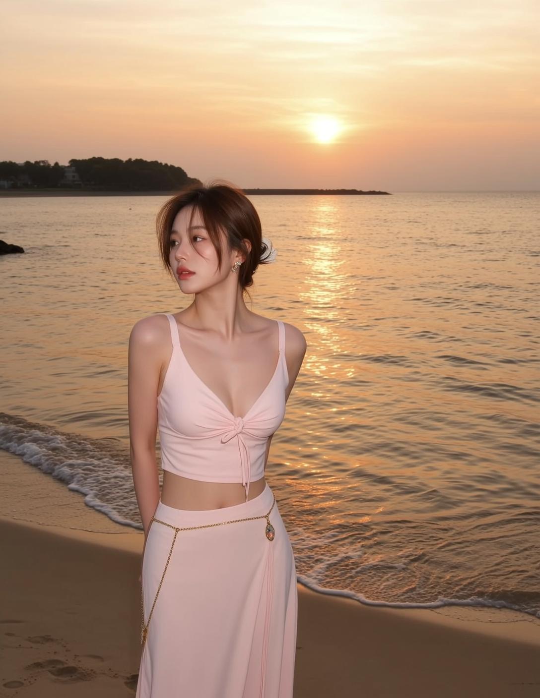 Pink Bow Top Beach Sunset