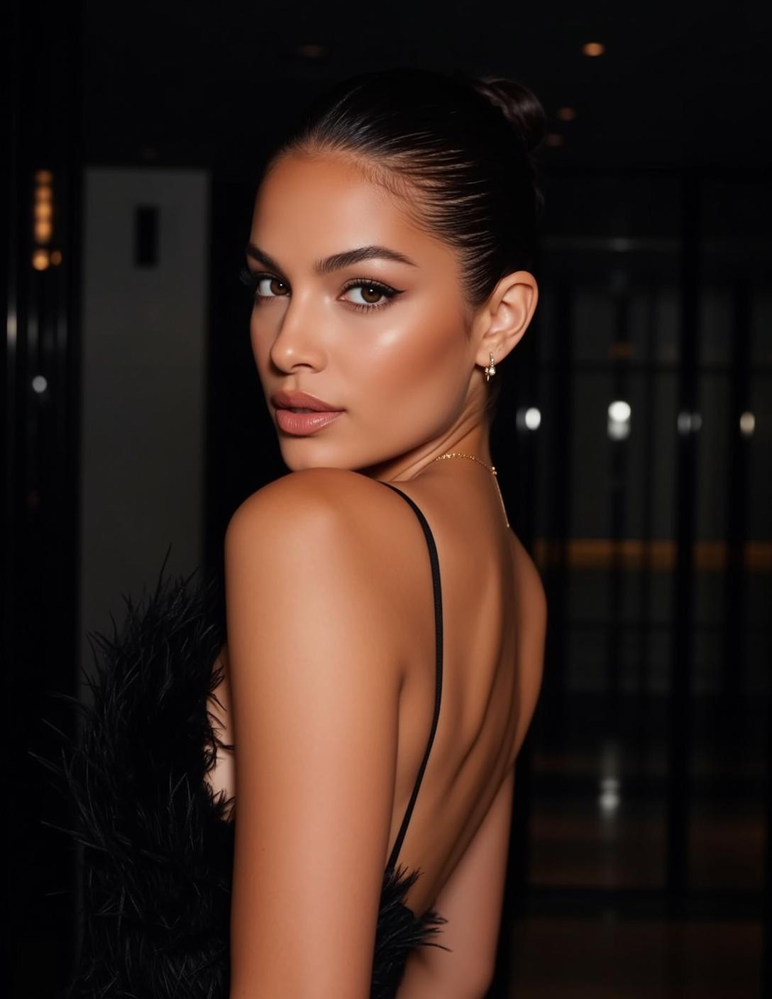 Feather Trim Slip Dress Portrait
