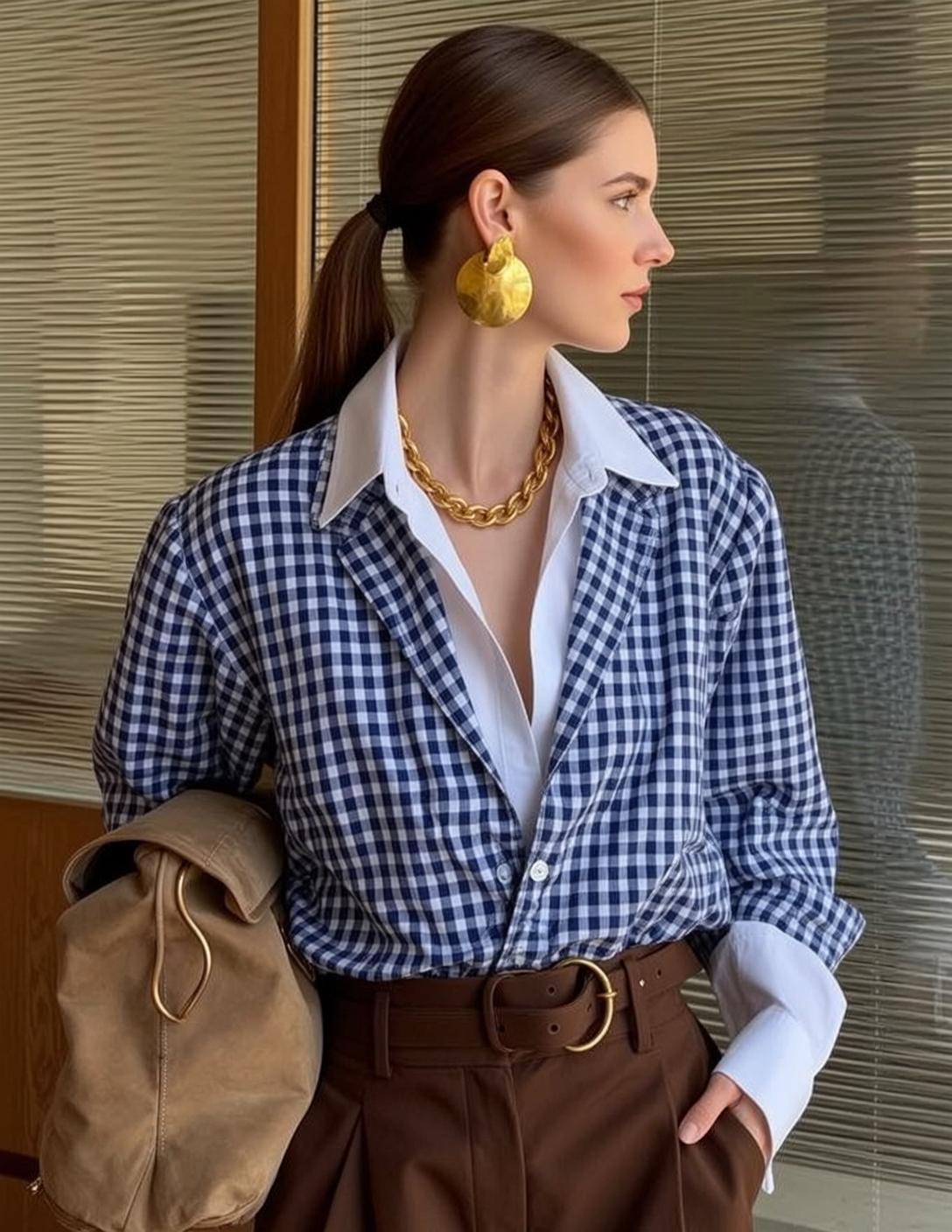 Gingham Shirt Brown Trousers