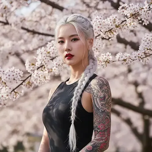 Hyperrealistic Portrait Stunning Korean Kpop Idol With White Braided Ponytail