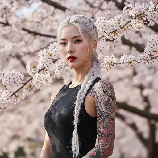 Hyperrealistic Portrait Stunning Korean Kpop Idol With White Braided Ponytail