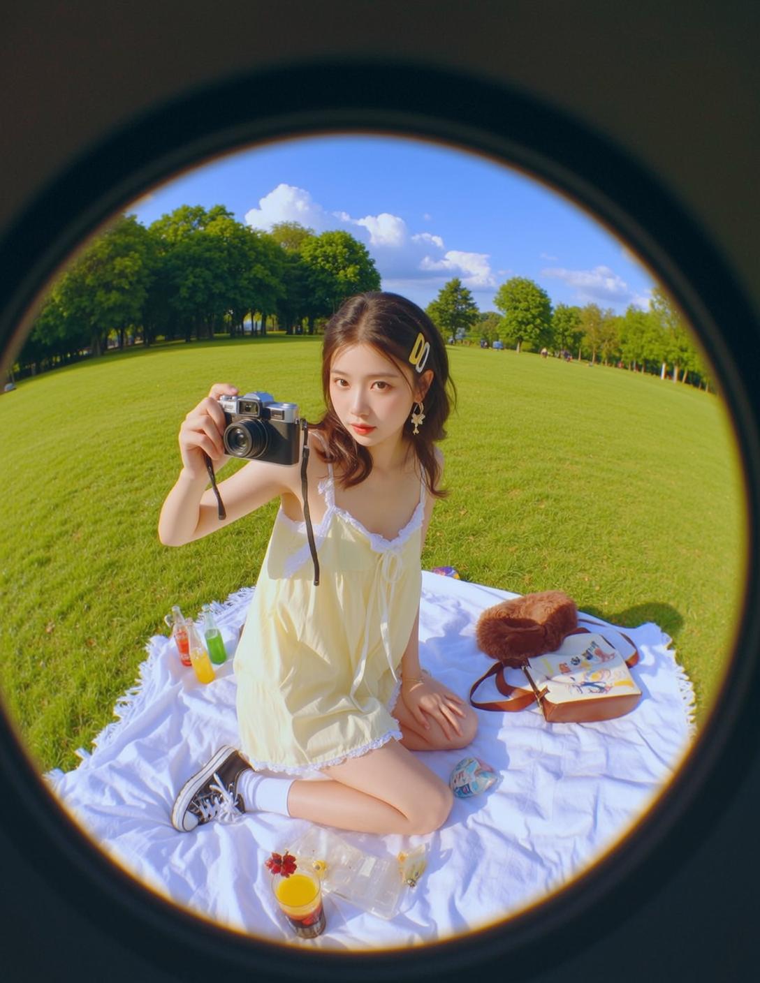 Yellow Dress Picnic Blanket Portrait