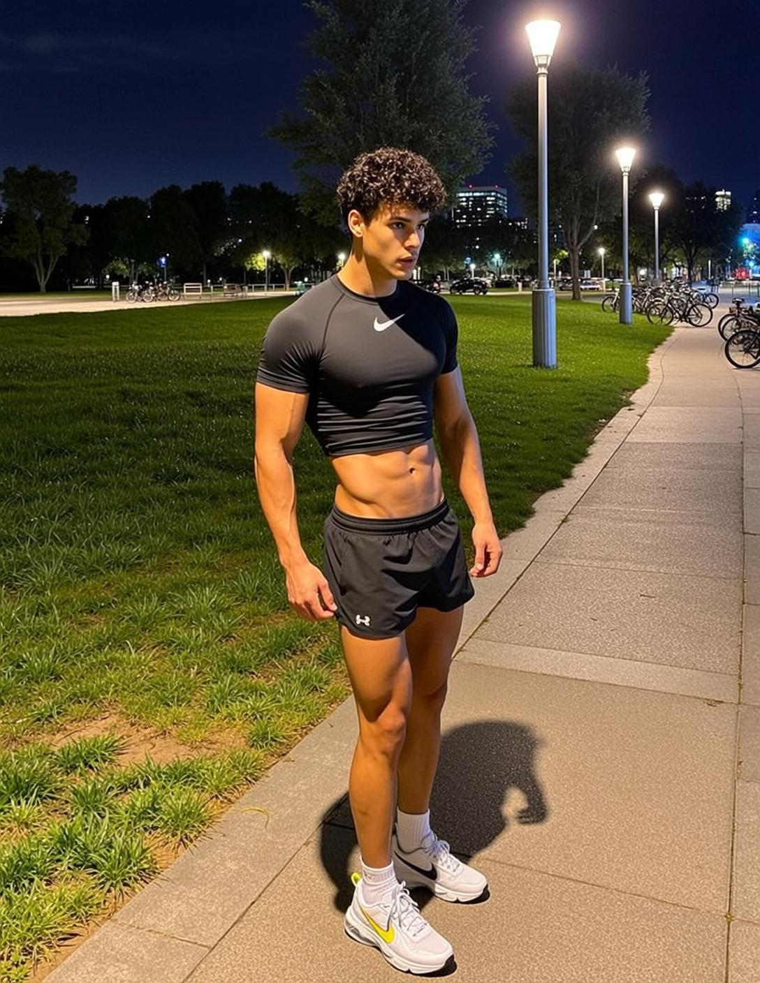 Muscular Young Short Curly Dark Brown Tanned