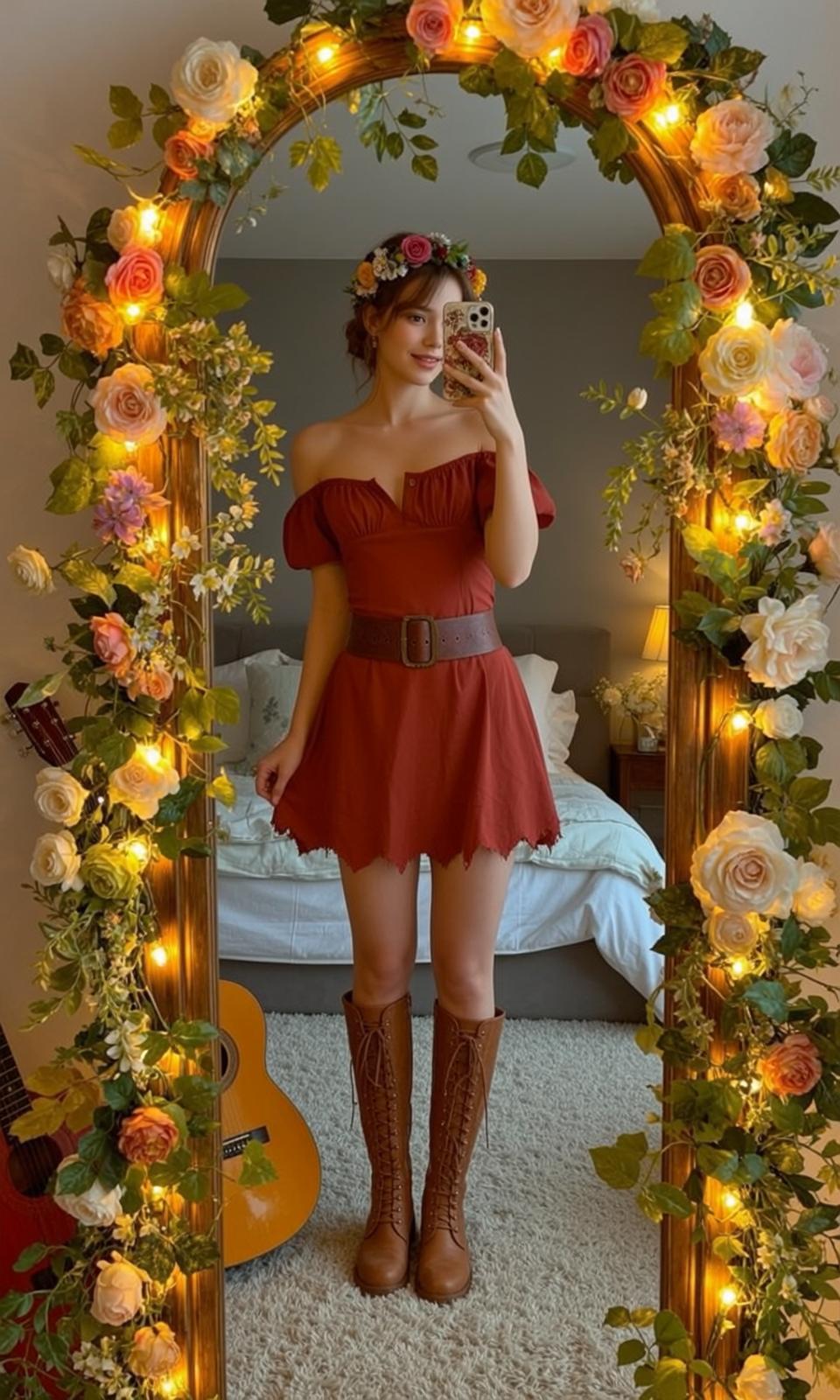 Fairycore Young Brown Pulled Back Fair Off-the-shoulder