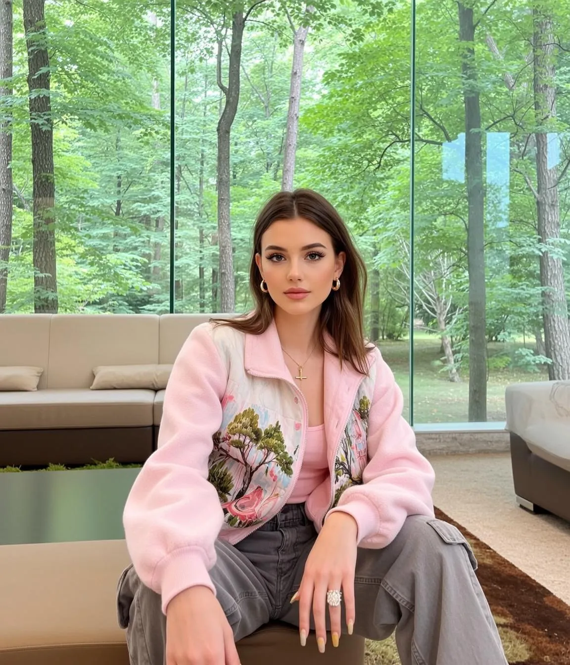 Makeup Earrings Necklace Rings And Nails In Forest Portrait