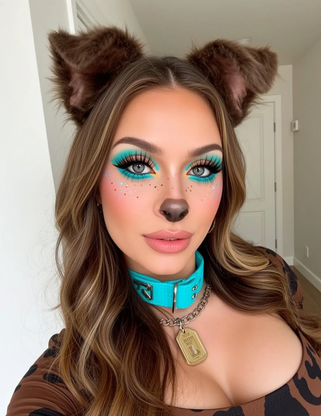 Halloween Makeup Young Brown Wavy Hair Blue