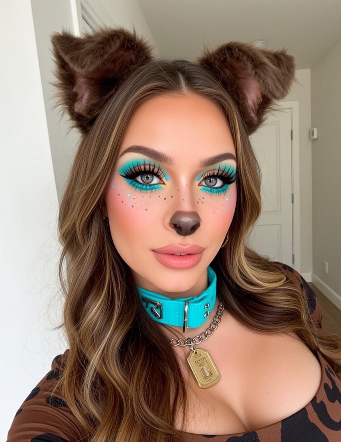 Halloween Makeup Young Brown Wavy Hair Blue