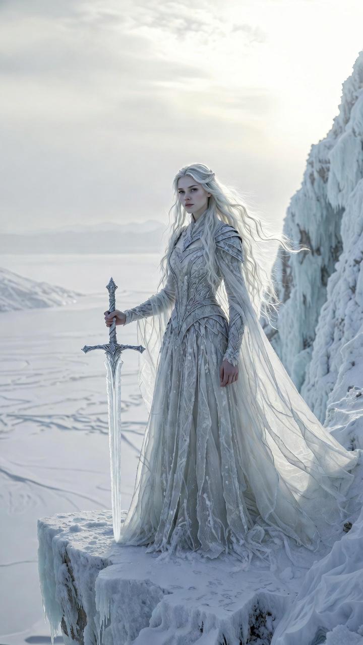 Snow Cliff Edge With White Hair And Silver