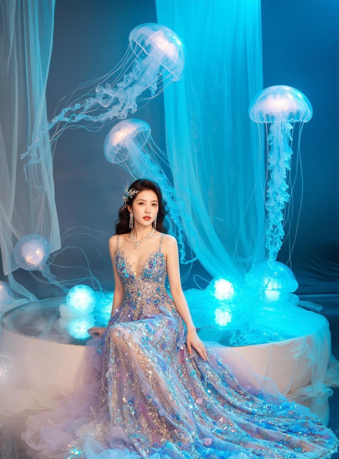 Underwater Blue Jellyfish Gown