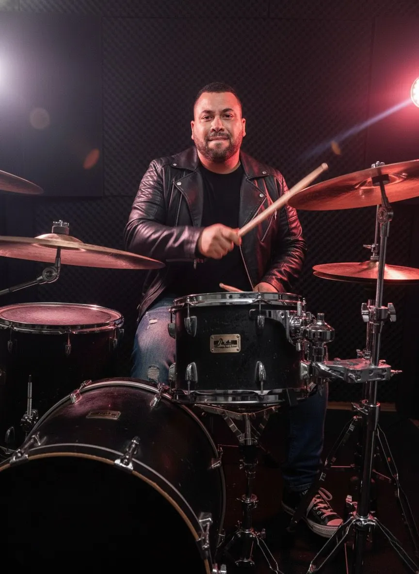 Rock Drummer In Rehearsal Room